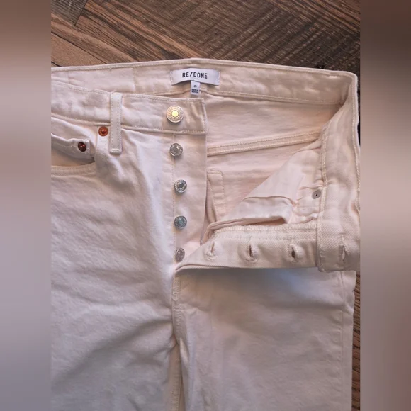 NWT Slim Straight Ankle Jeans Raw Edge Re/Done 70s Stovepipe Buttonfly White 26 - Picture 6 of 7